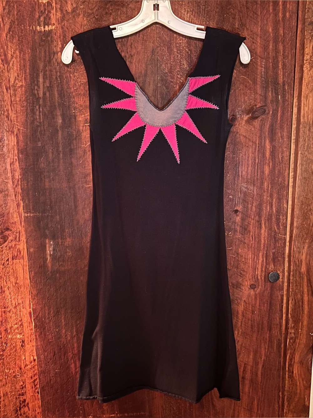 Synergy Organic Clothing Black Dress with Pink & Gray Star Neckline